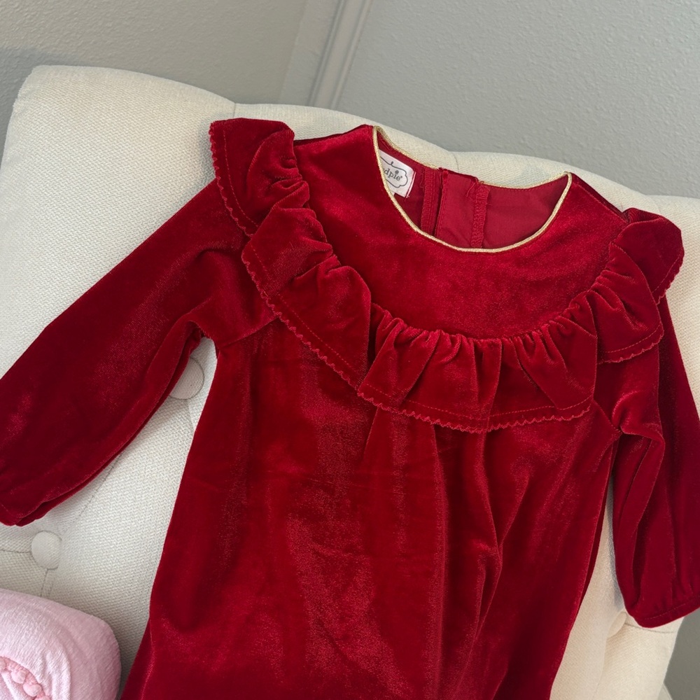 Infant Girls' Red Velvet Ruffle Dress - Picture 3 of 4